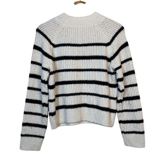 Vince Rib Stripe Crewneck Sweater Sz Small Cotton Textured Pampas Black Minimal - Picture 4 of 13